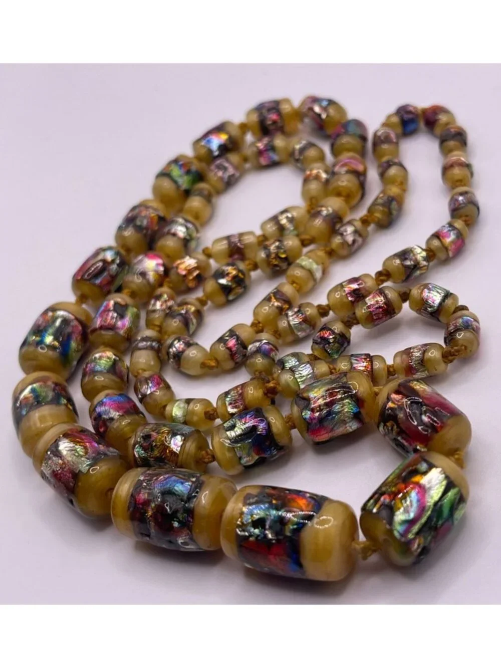 Vintage 1930s Italian Murano Yellow Glass Foil Beaded Necklace Art Nouveau Jewel - Picture 16 of 16